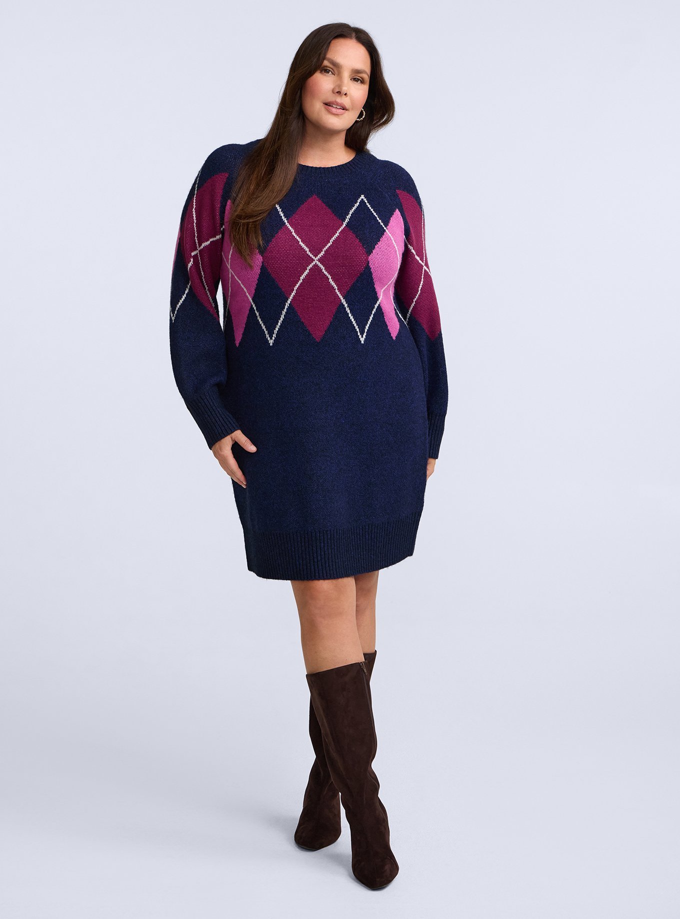 Belle Isle Sweater Mini Dress, ARGYLE CROSSING BLUE PINK, alternate