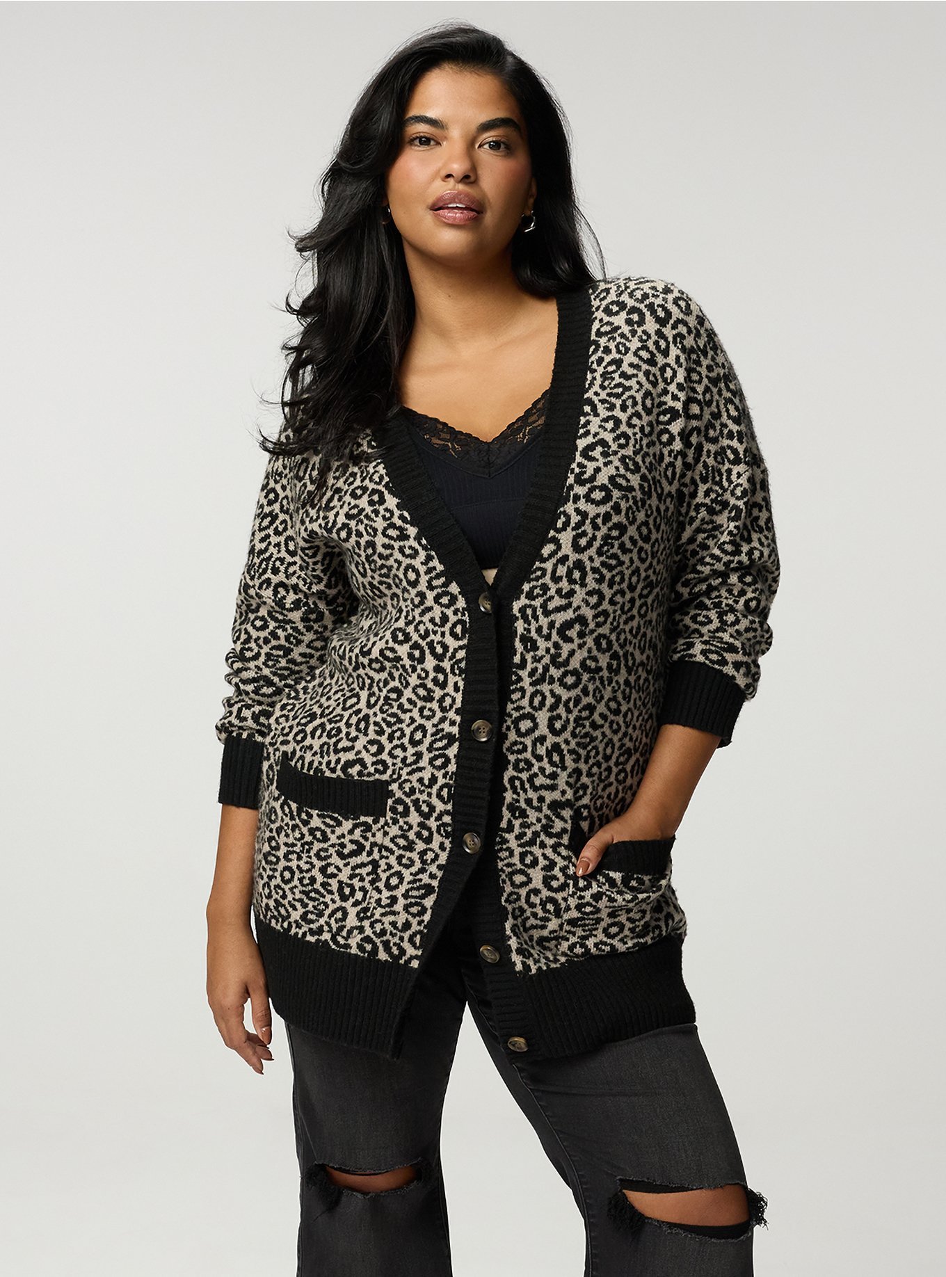 Vegan Cashmere Boyfriend Cardigan, LILS LEOPARD NEUTRAL, alternate