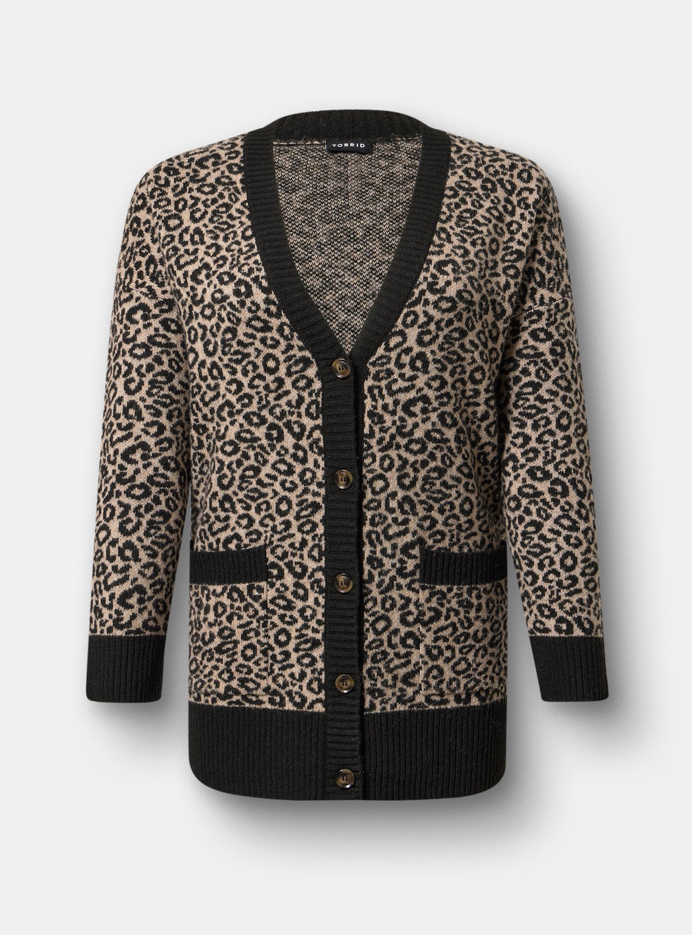 Vegan Cashmere Boyfriend Cardigan, LILS LEOPARD NEUTRAL, flat