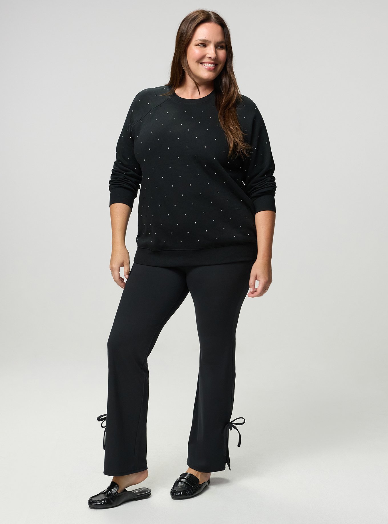 Plus Size Full-Length Bootcut Bow  Legging, DEEP BLACK, hi-res
