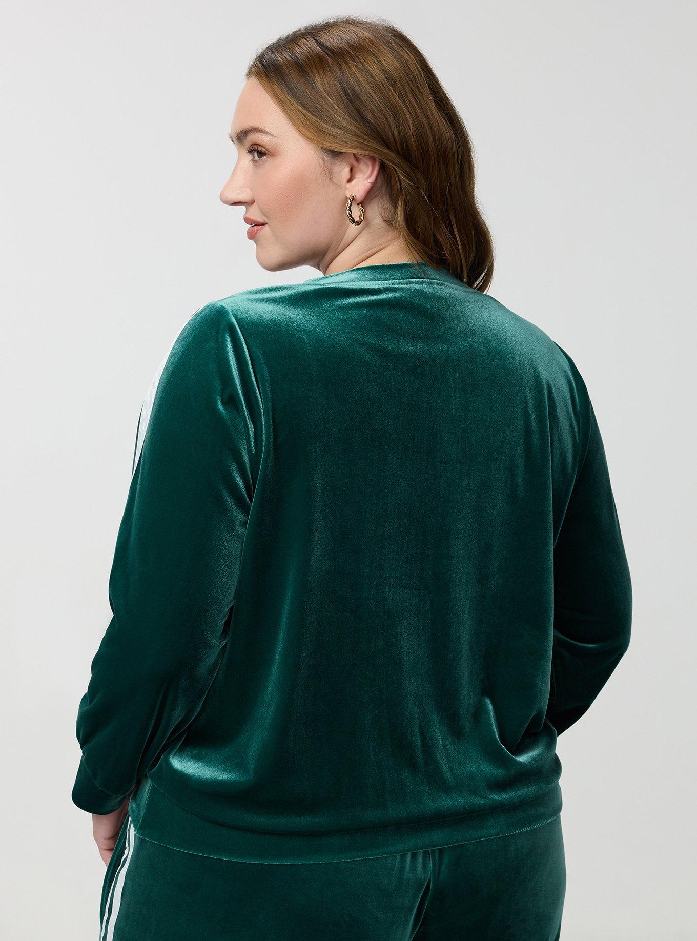 Plus Size Velour V-Neck Varsity Sweatshirt, BOTANICAL GARDEN, alternate