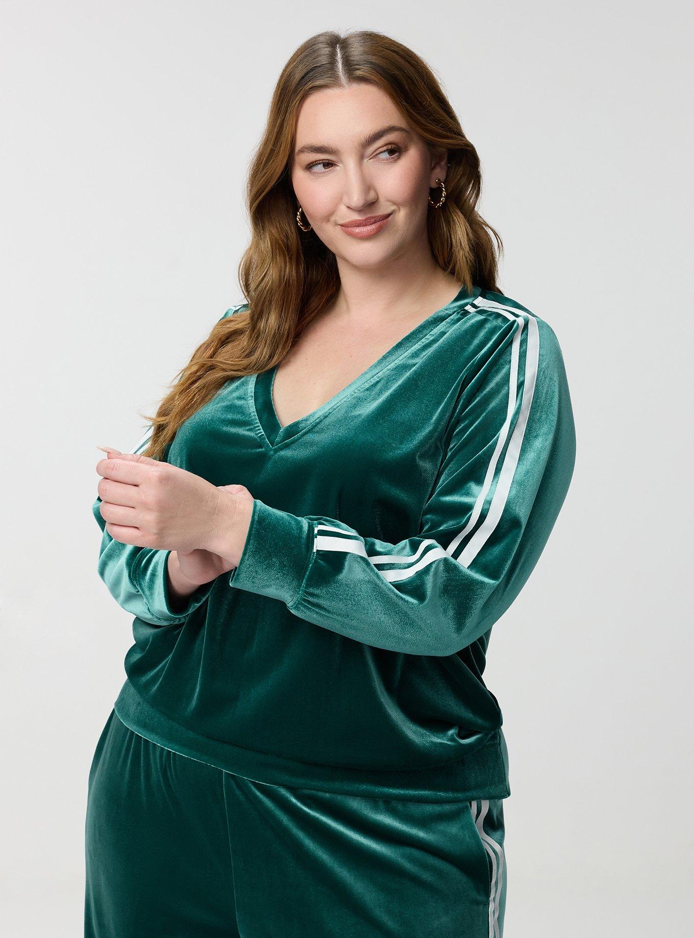 Plus Size Velour V-Neck Varsity Sweatshirt, BOTANICAL GARDEN, alternate