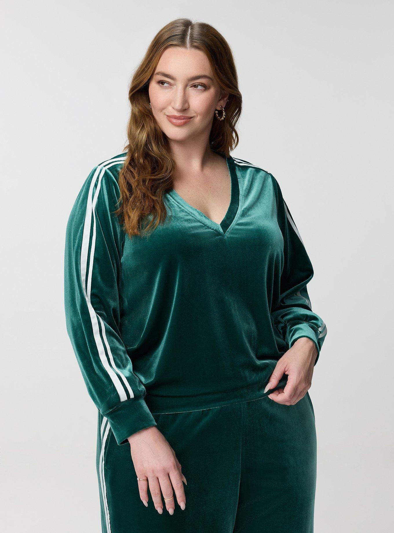 Plus Size Velour V-Neck Varsity Sweatshirt, BOTANICAL GARDEN, hi-res