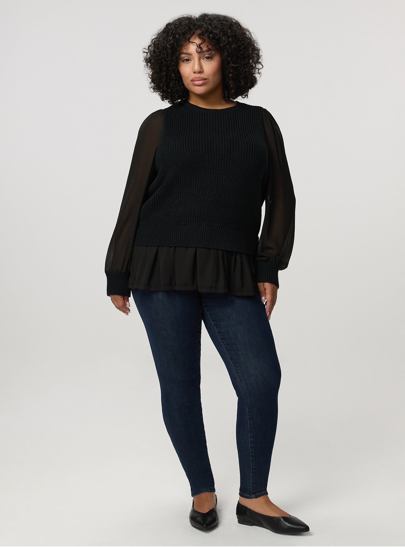 Crew 2fer Pullover Sweater, DEEP BLACK, alternate