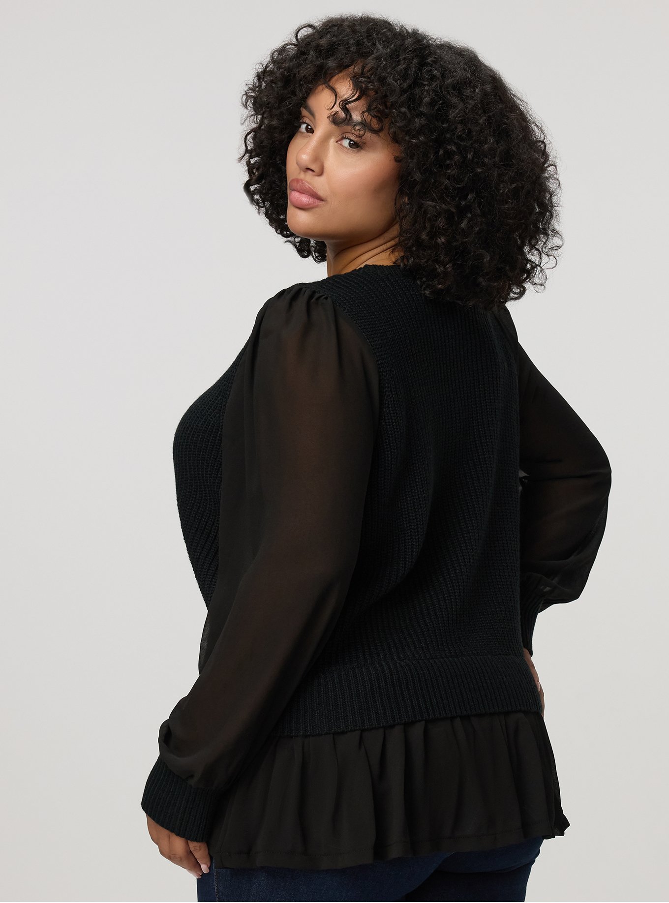 Crew 2fer Pullover Sweater, DEEP BLACK, alternate