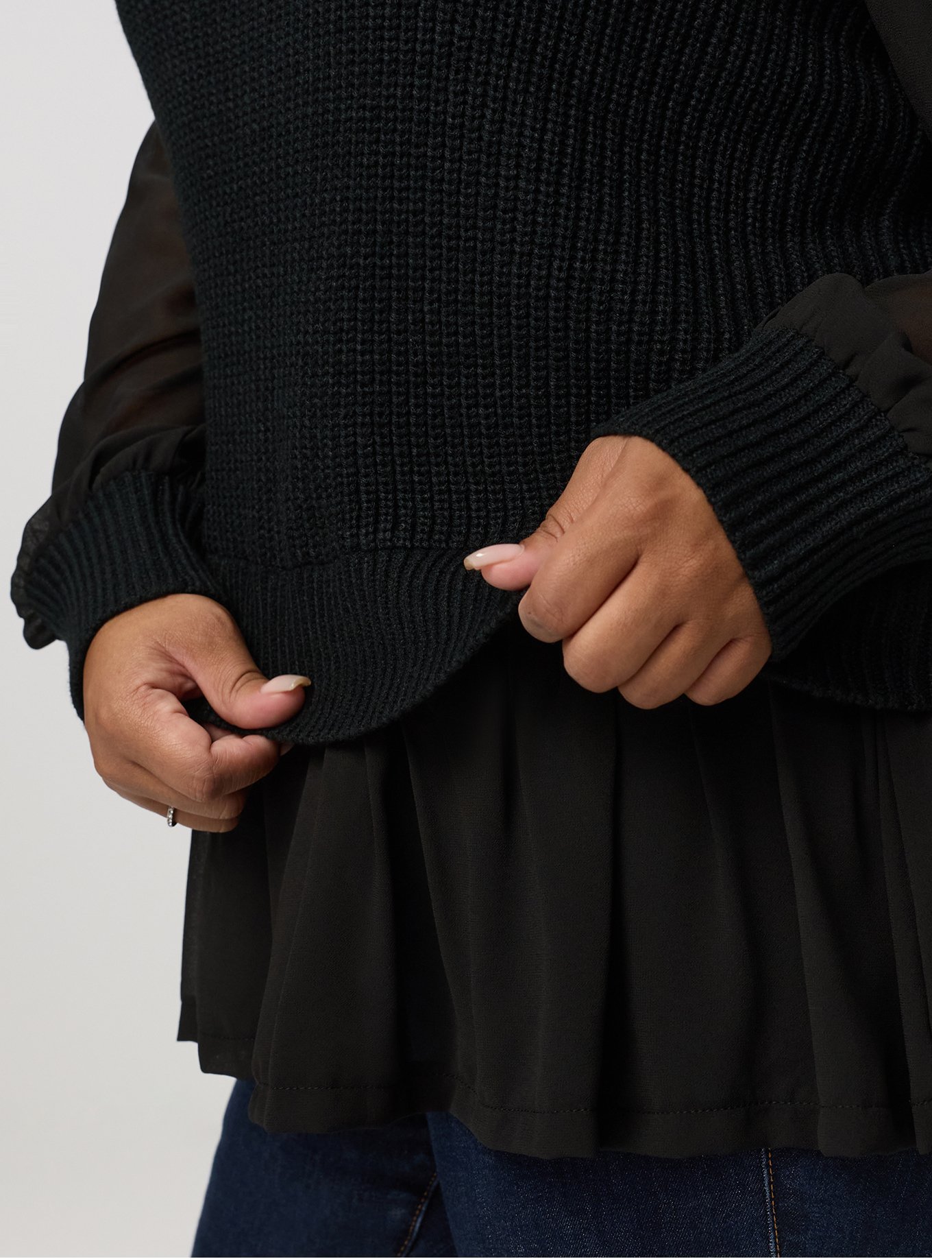 Crew 2fer Pullover Sweater, DEEP BLACK, alternate