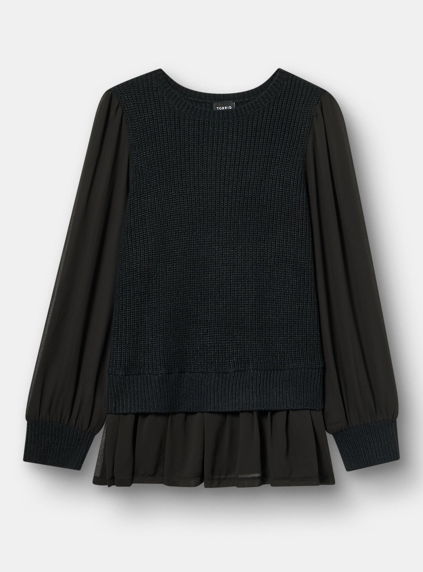 Crew 2fer Pullover Sweater, DEEP BLACK, flat