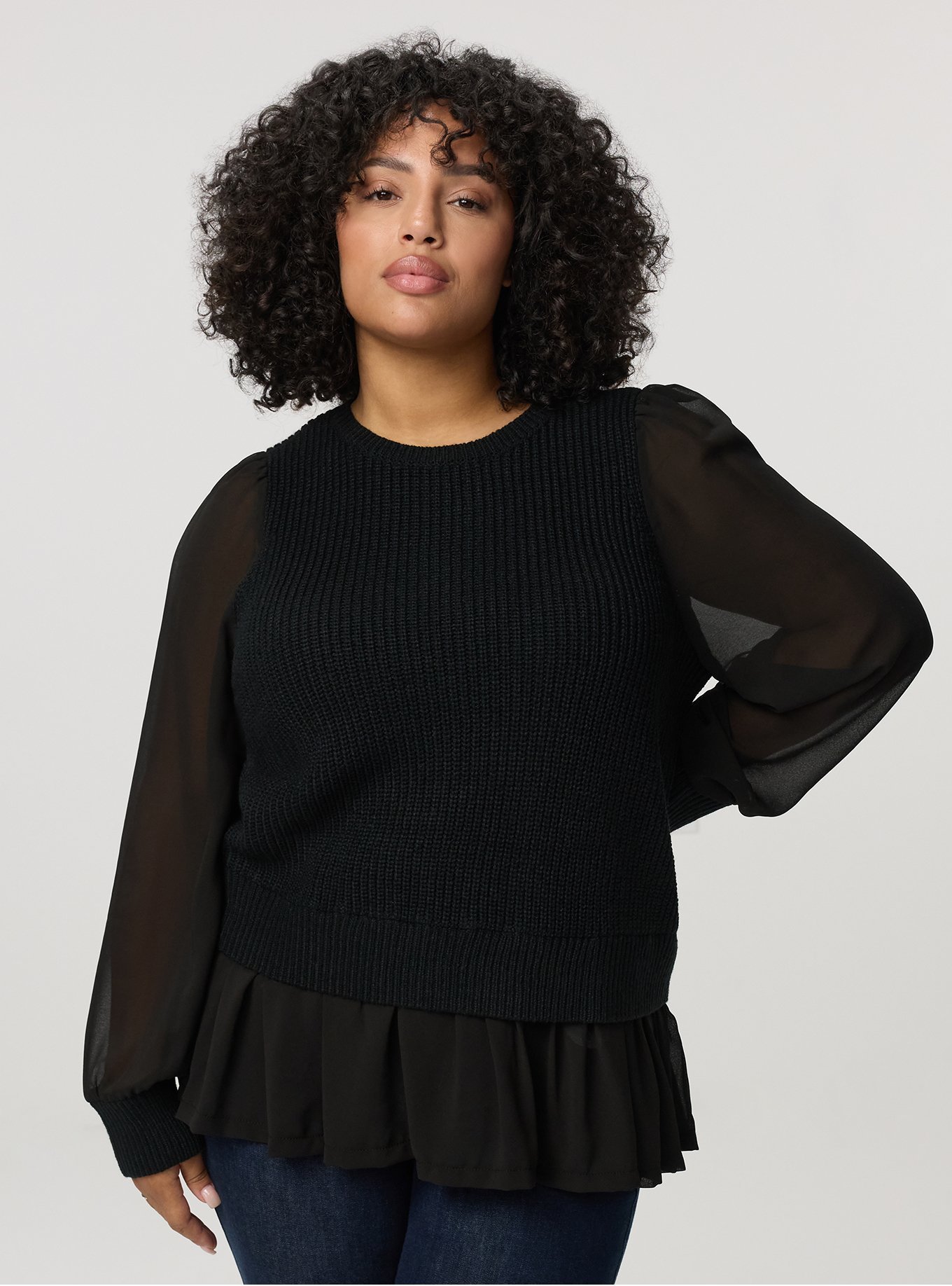 Crew 2fer Pullover Sweater, DEEP BLACK, hi-res