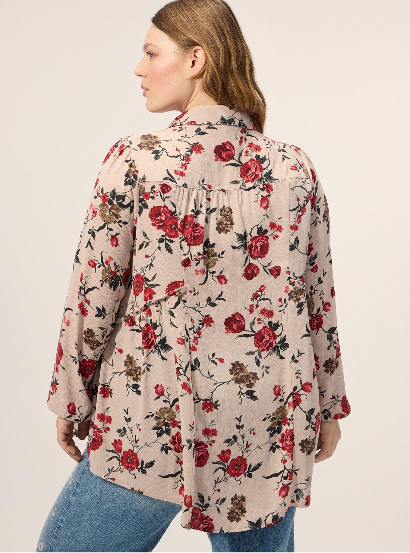 Festi Pintuck Button-Up Blouse, WILD WINTER ROSES FLORAL MUSHROOM, alternate
