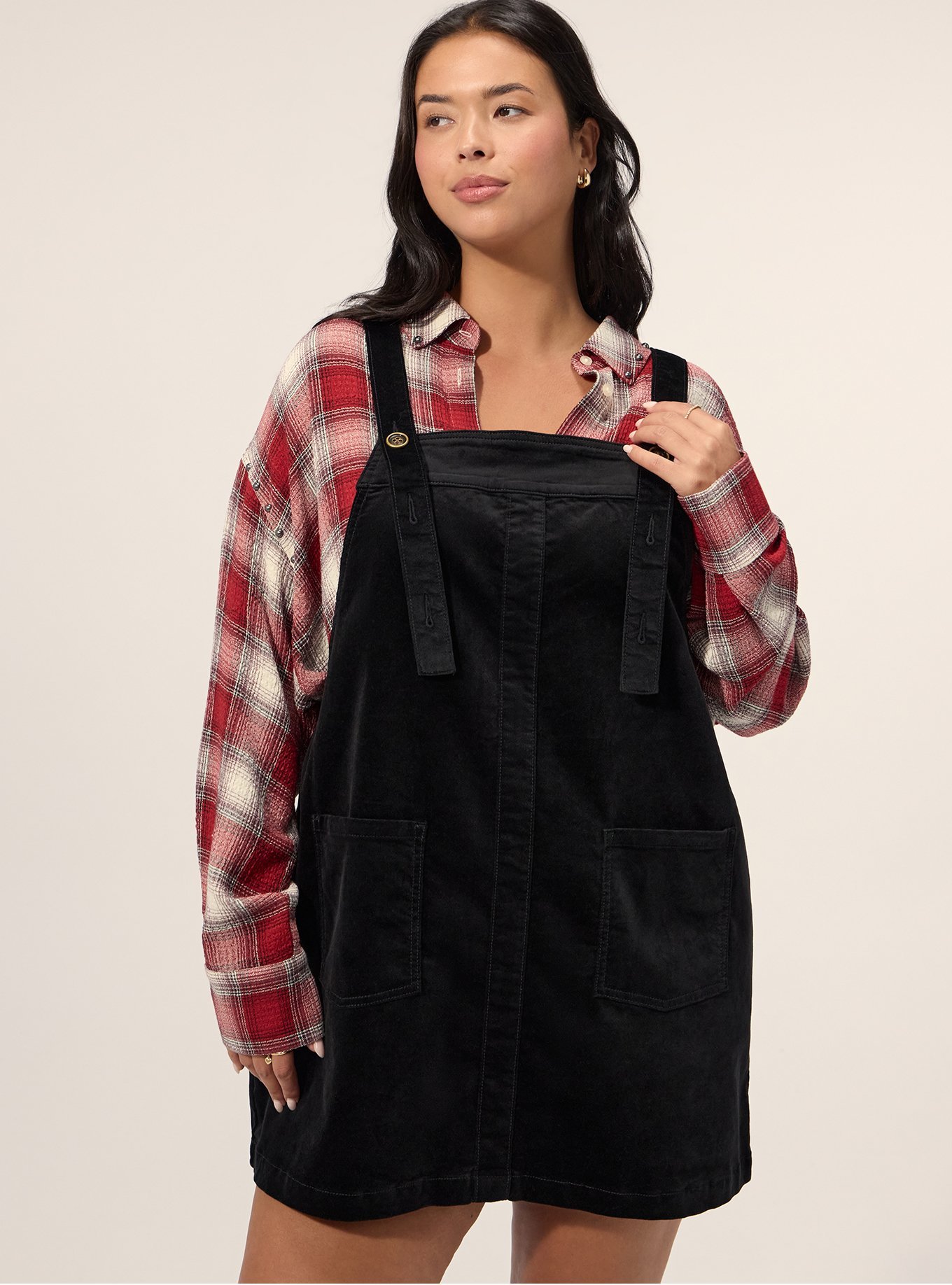 Festi Velveteen Pinafore Dress, DEEP BLACK, alternate