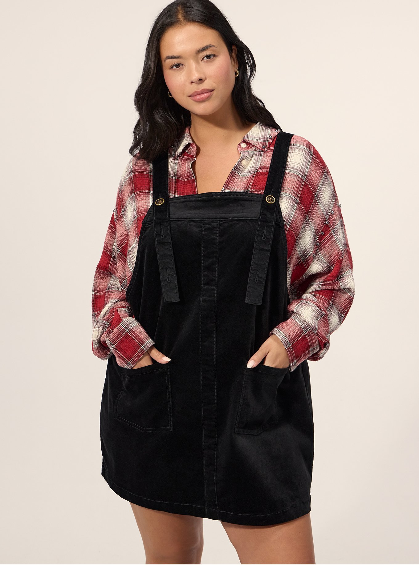 Festi Velveteen Pinafore Dress, DEEP BLACK, alternate