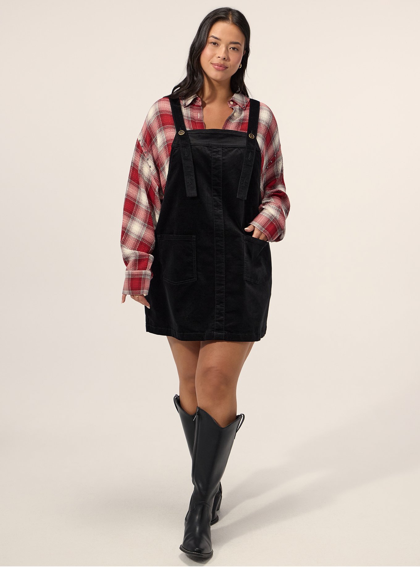 Festi Velveteen Pinafore Dress, DEEP BLACK, hi-res