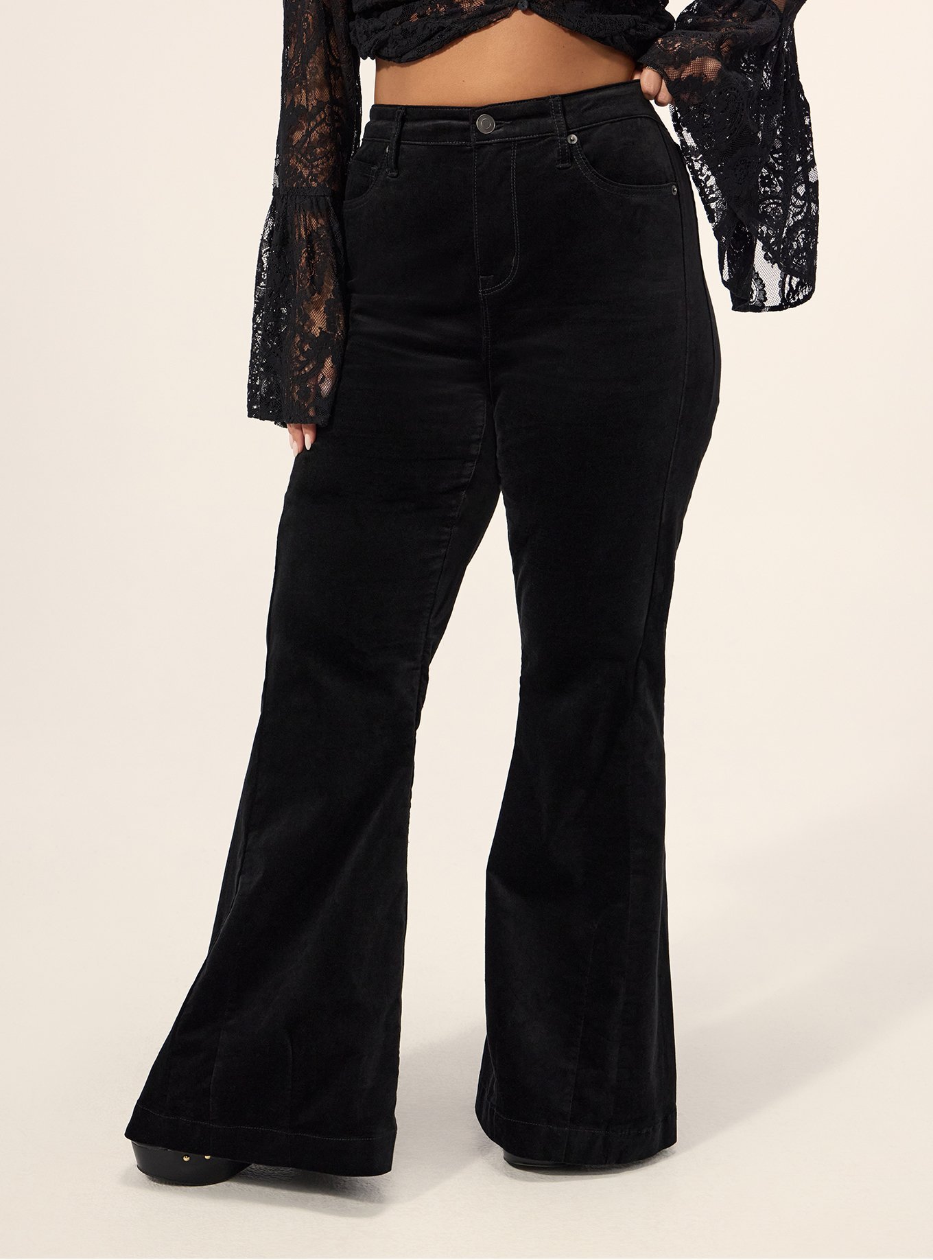 Festi Velveteen Sky High Super Flare Jean, DEEP BLACK, alternate