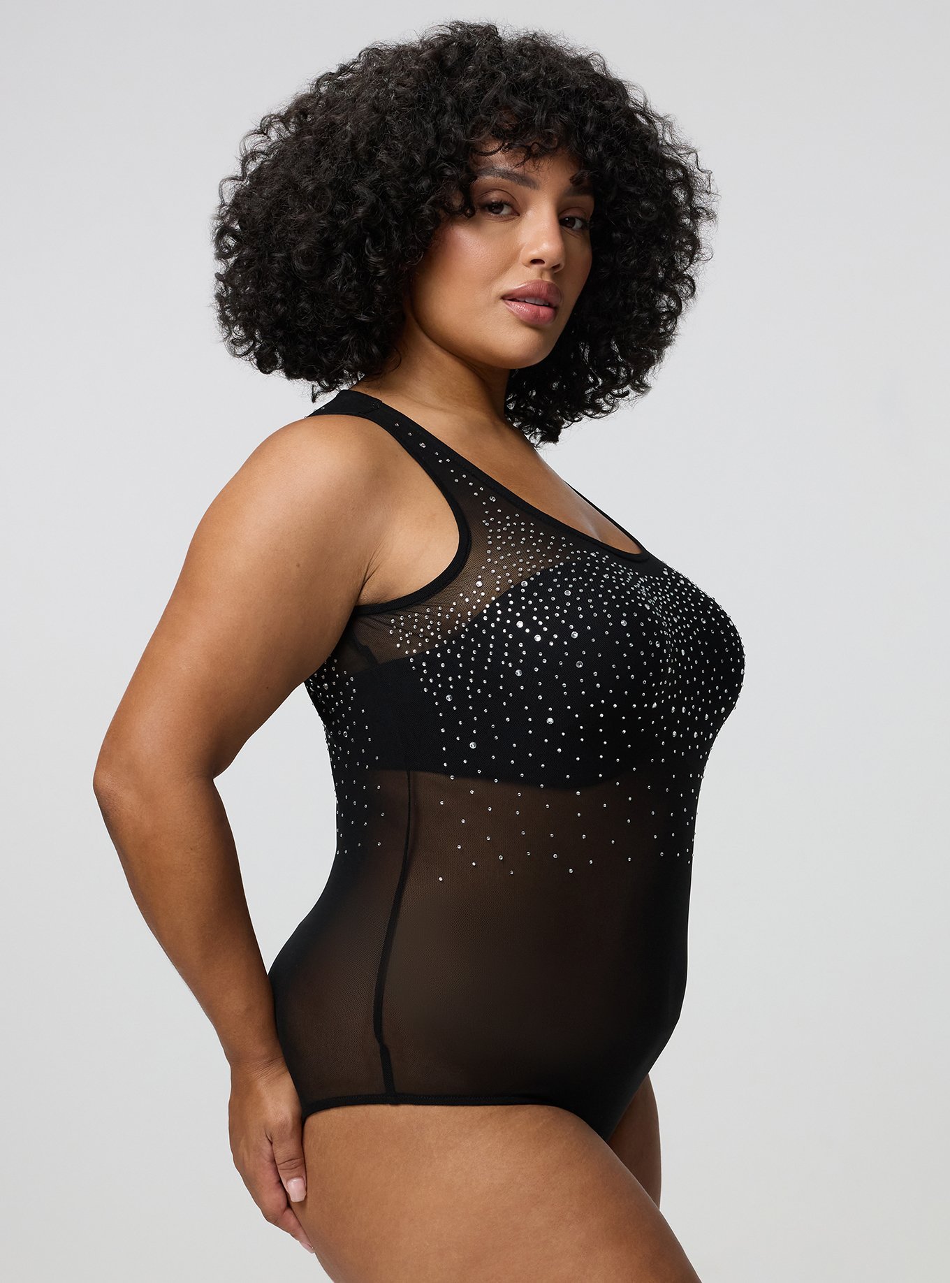 Studio Mesh Rhinestone Bodysuit, DEEP BLACK, alternate