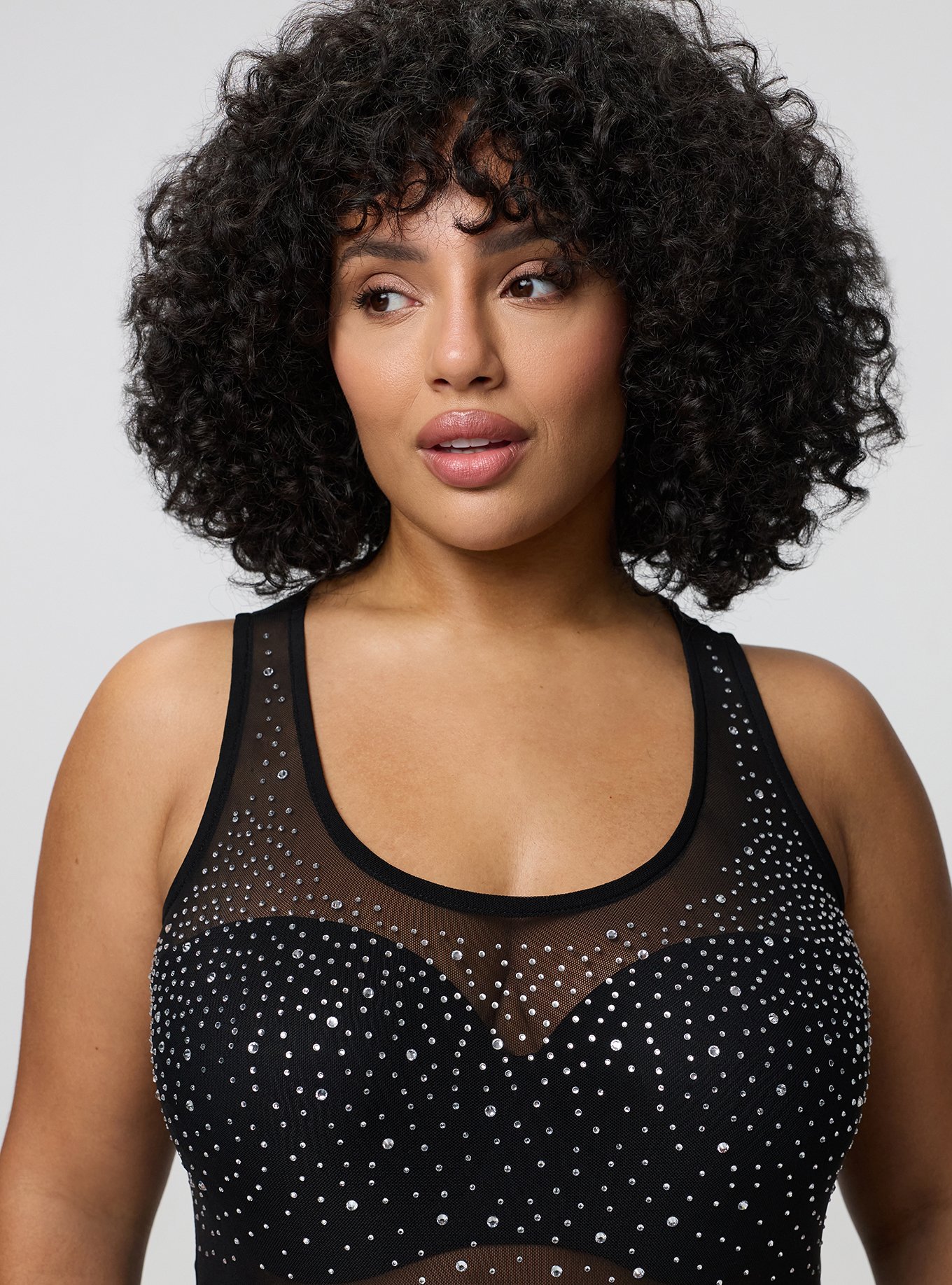 Studio Mesh Rhinestone Bodysuit, DEEP BLACK, alternate
