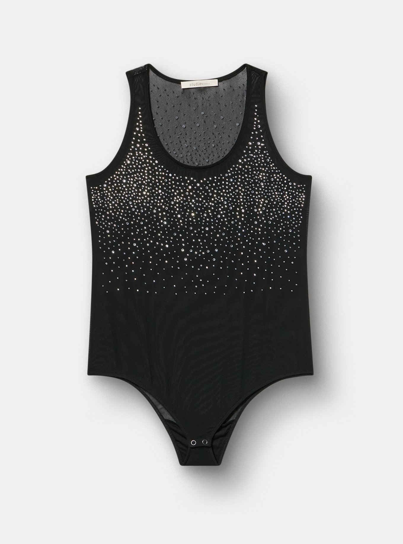Studio Mesh Rhinestone Bodysuit, DEEP BLACK, flat