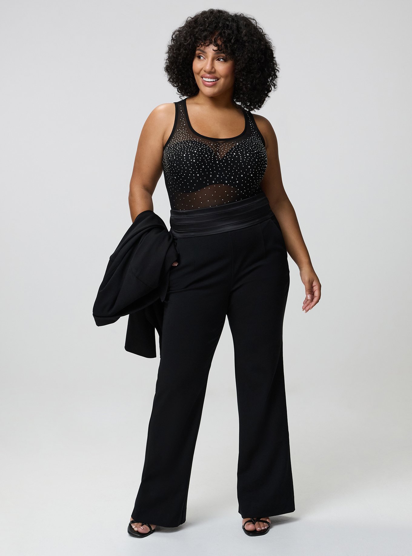 Studio Mesh Rhinestone Bodysuit, DEEP BLACK, hi-res