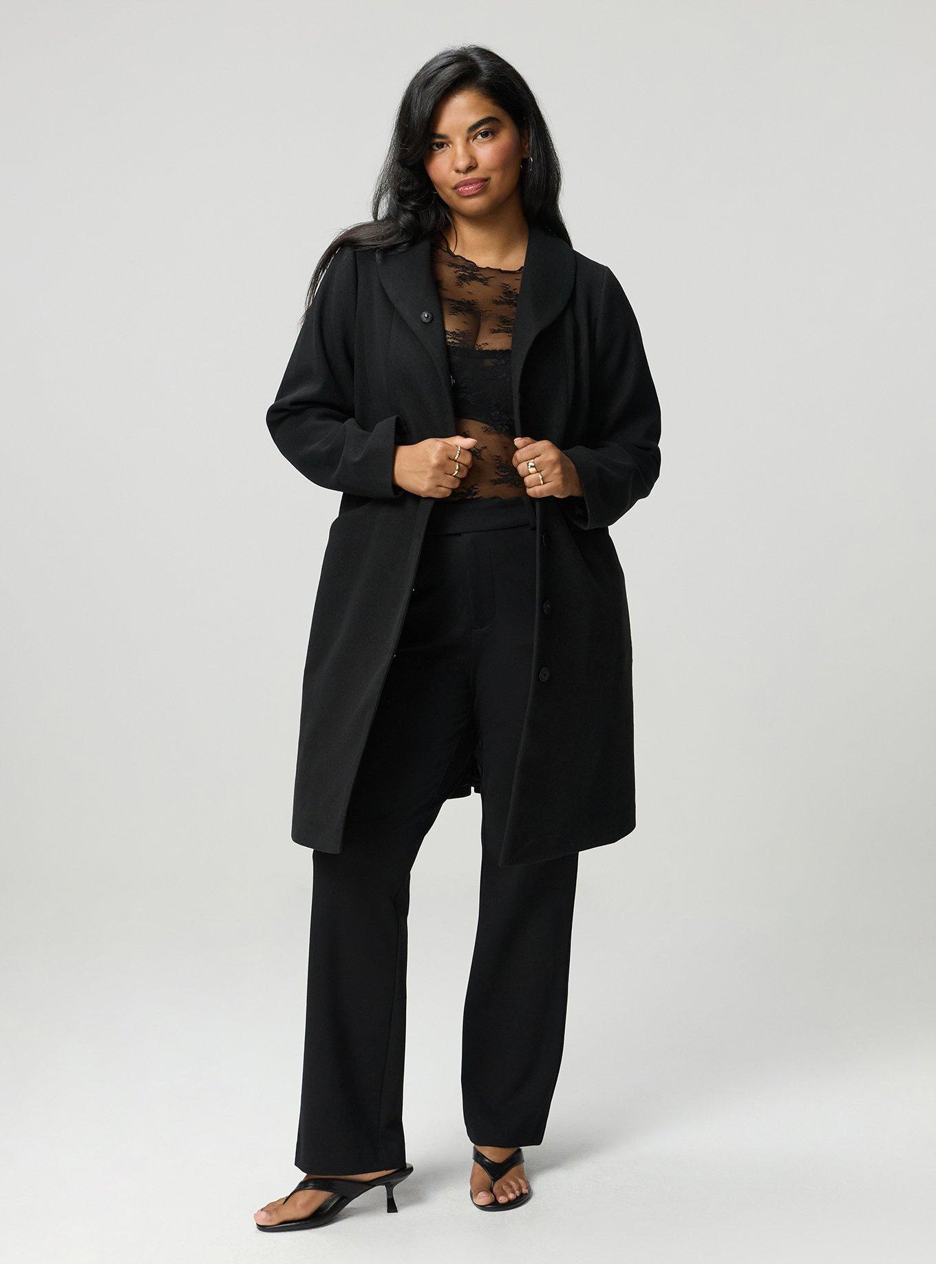 Funnel Neck Peacoat, DEEP BLACK, alternate