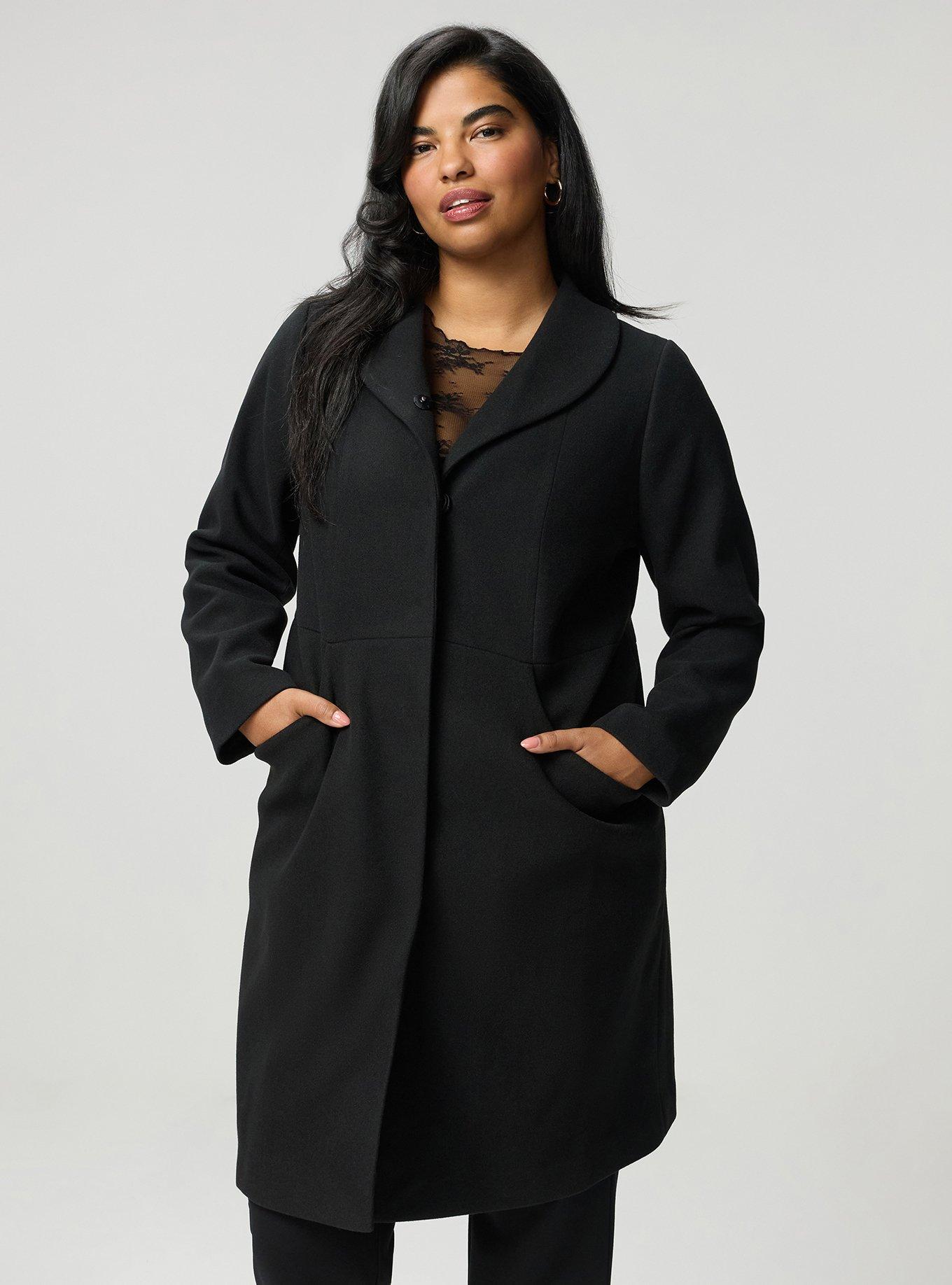 Funnel Neck Peacoat, DEEP BLACK, hi-res