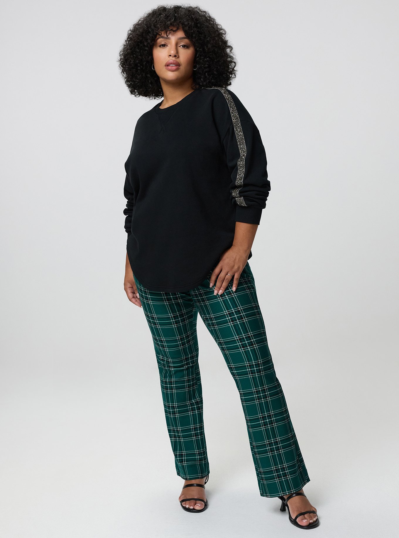 Cozy Fleece Varsity Shirttail Tunic Sweatshirt, DEEP BLACK, alternate