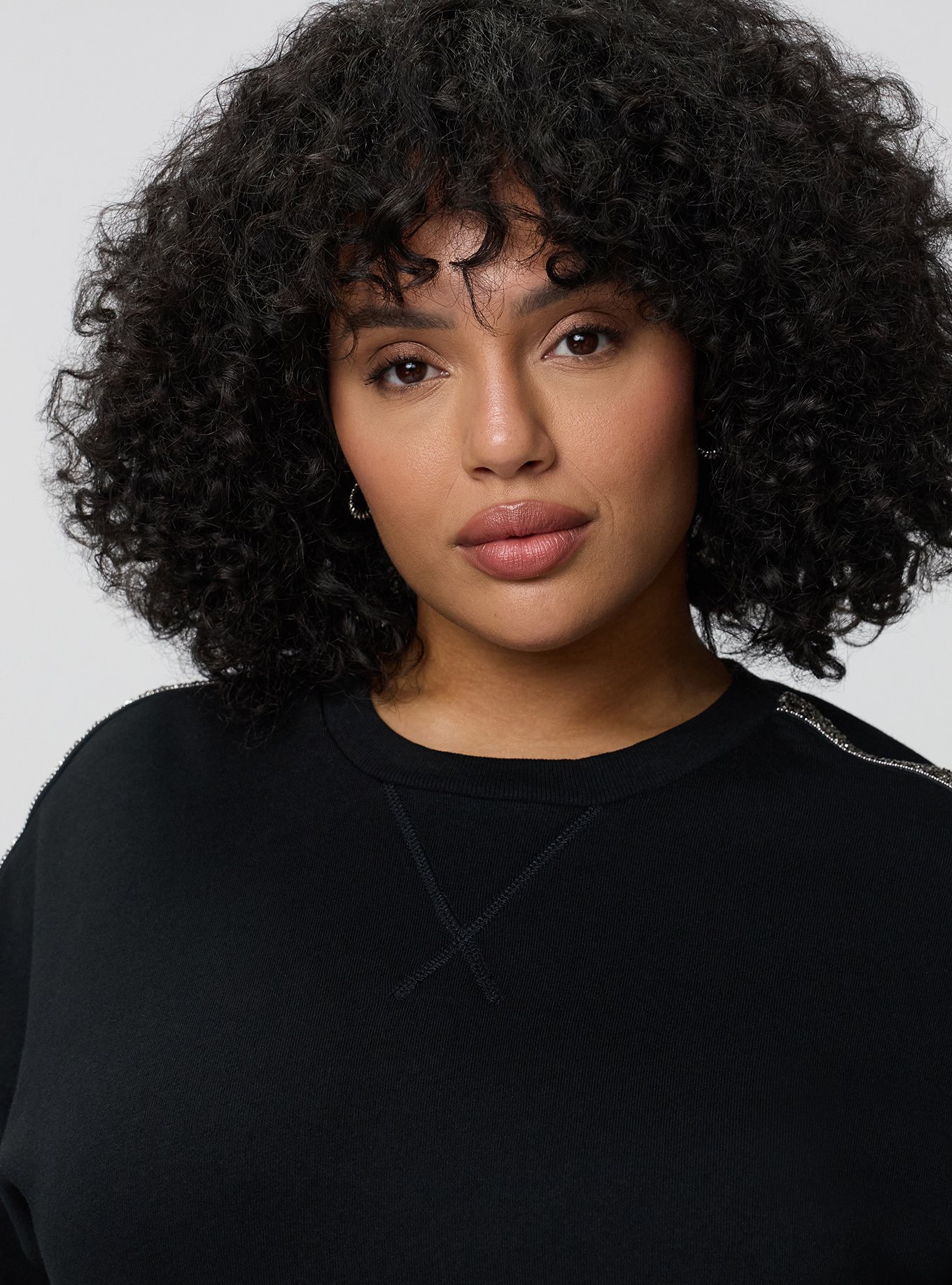 Cozy Fleece Varsity Shirttail Tunic Sweatshirt, DEEP BLACK, alternate