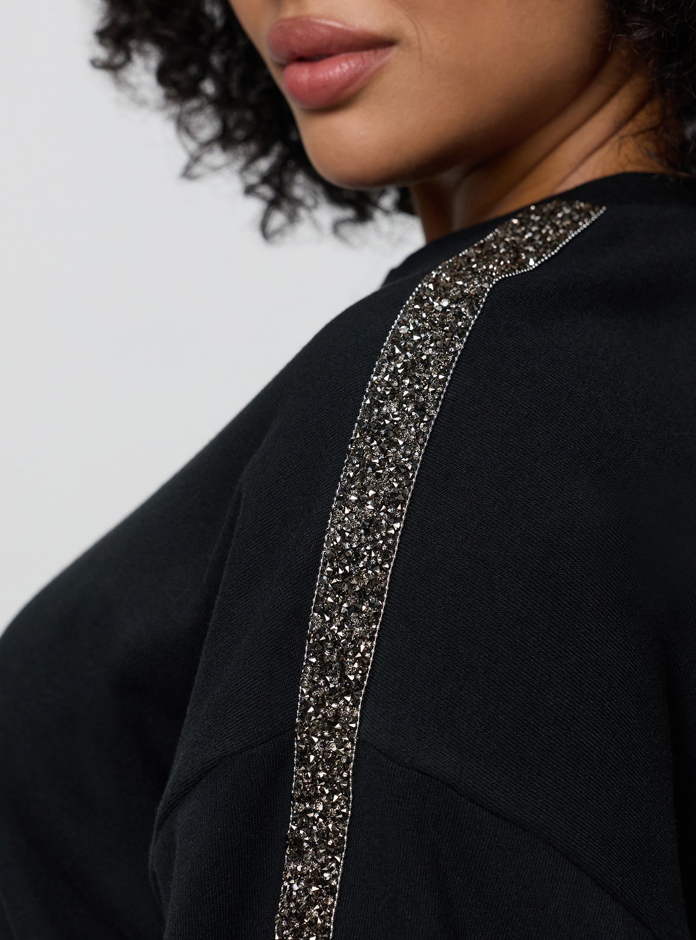 Cozy Fleece Varsity Shirttail Tunic Sweatshirt, DEEP BLACK, alternate