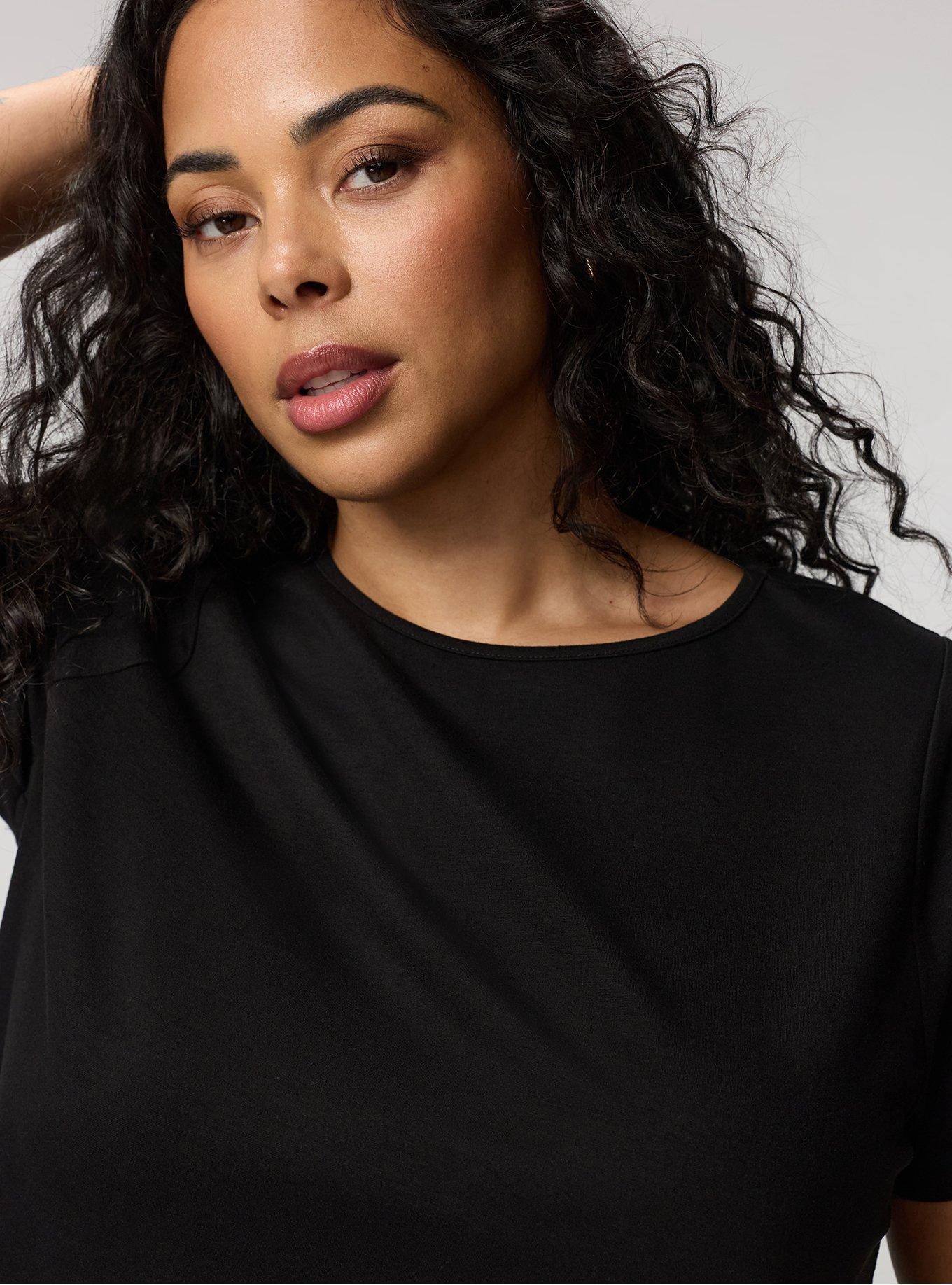 Super Soft Ponte Crew Shirttail Tee, DEEP BLACK, alternate