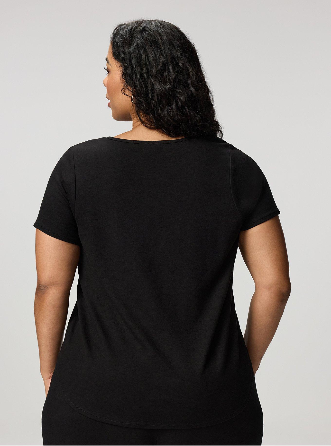 Super Soft Ponte Crew Shirttail Tee, DEEP BLACK, alternate