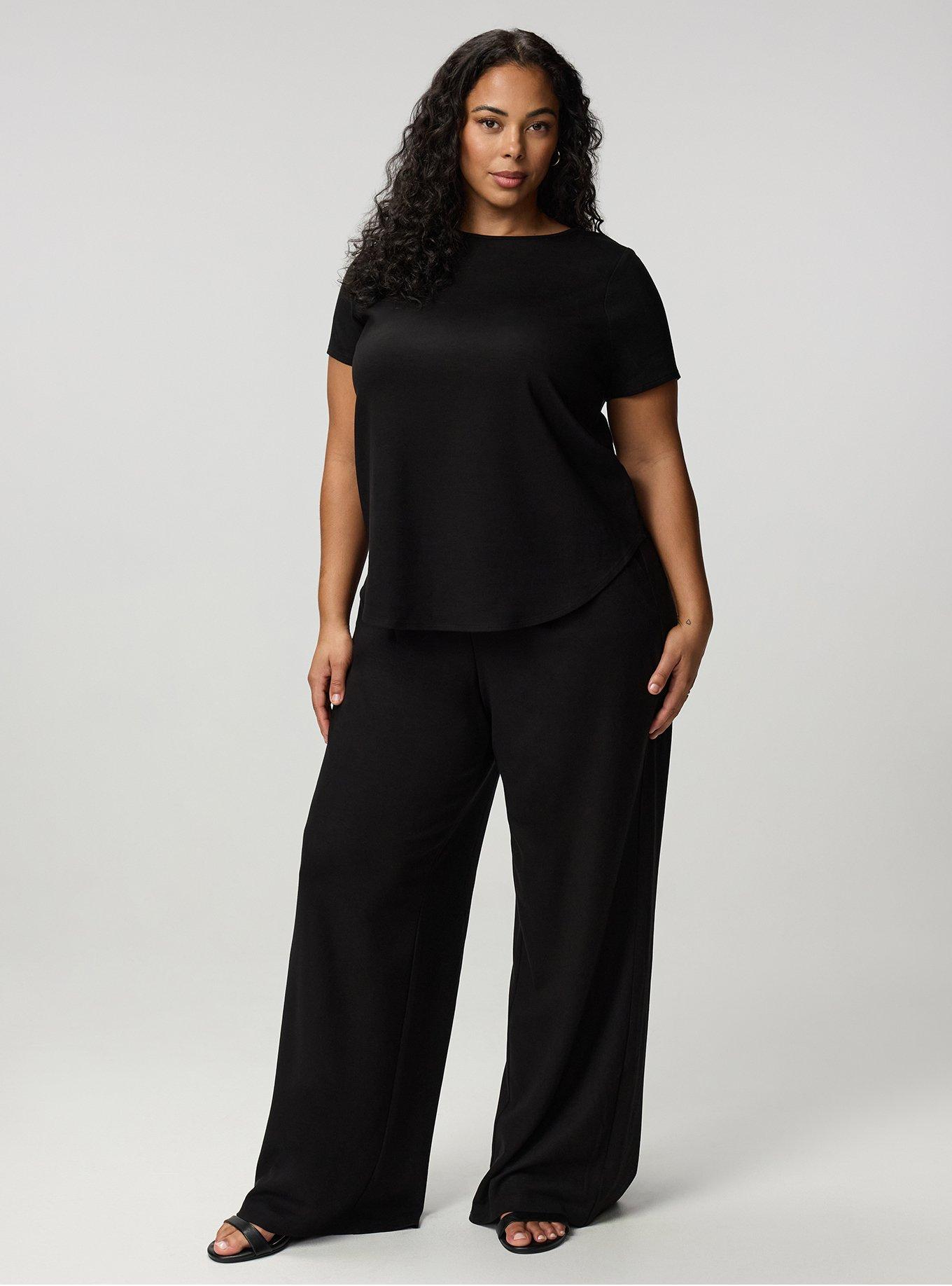 Super Soft Ponte Crew Shirttail Tee, DEEP BLACK, alternate