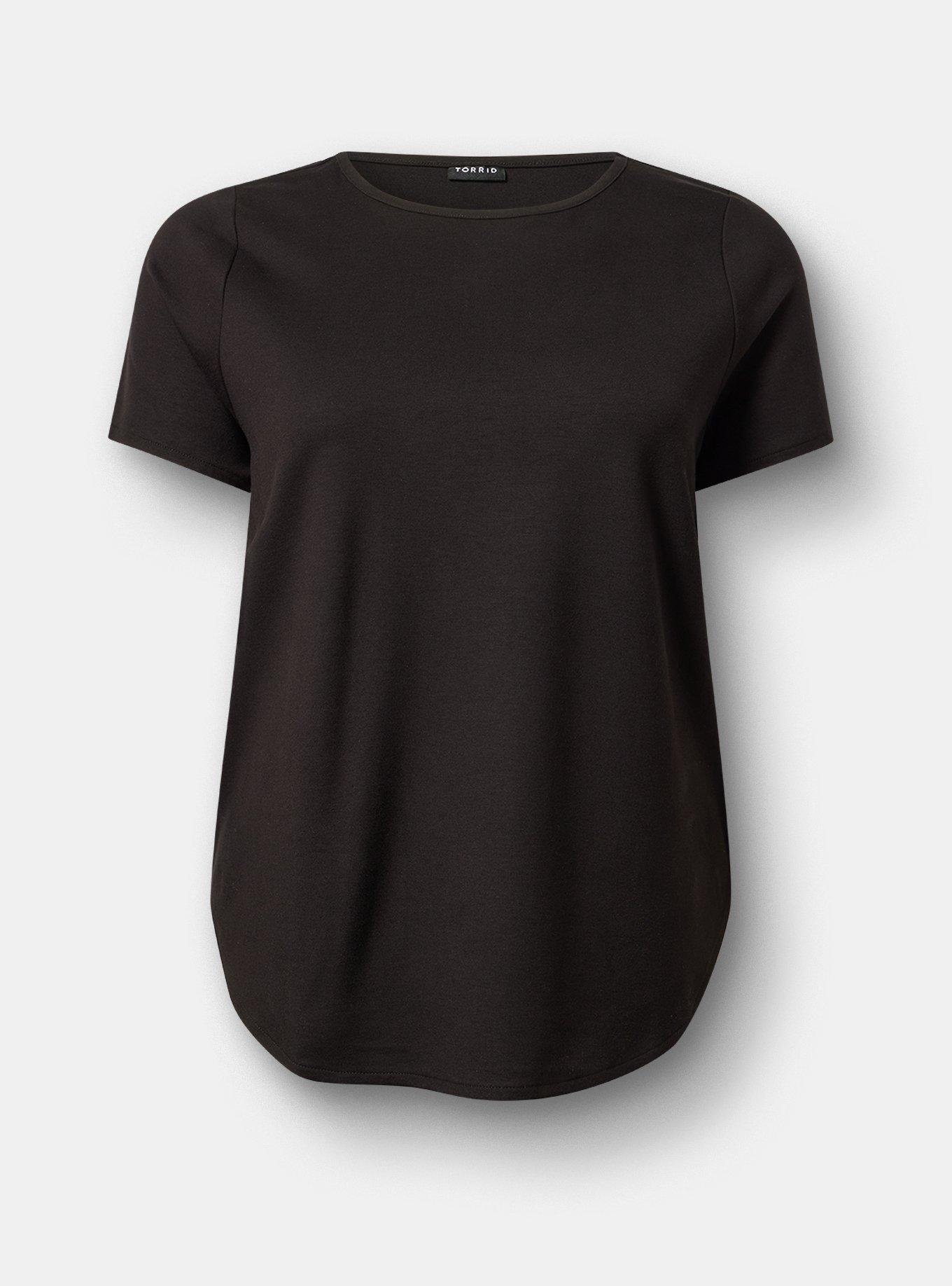 Super Soft Ponte Crew Shirttail Tee, DEEP BLACK, flat