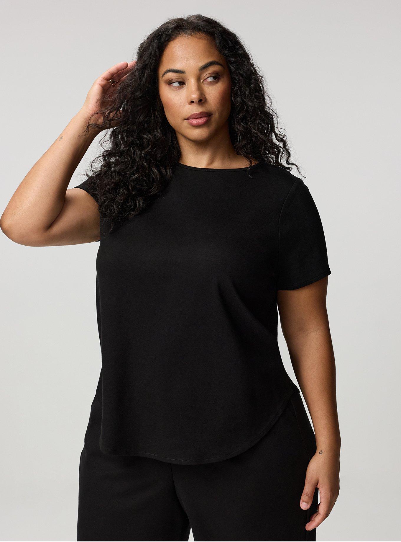 Super Soft Ponte Crew Shirttail Tee, DEEP BLACK, hi-res