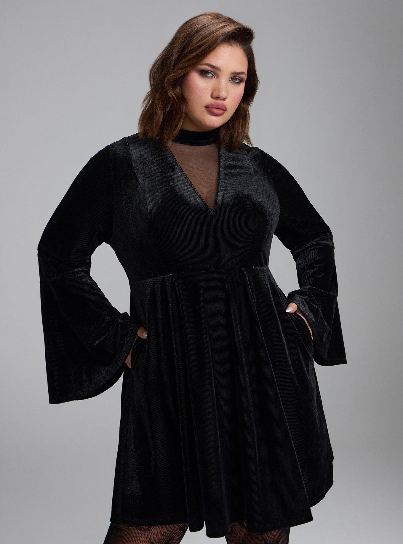 Nightfall Mock Neck Velour Mini Dress, DEEP BLACK, alternate