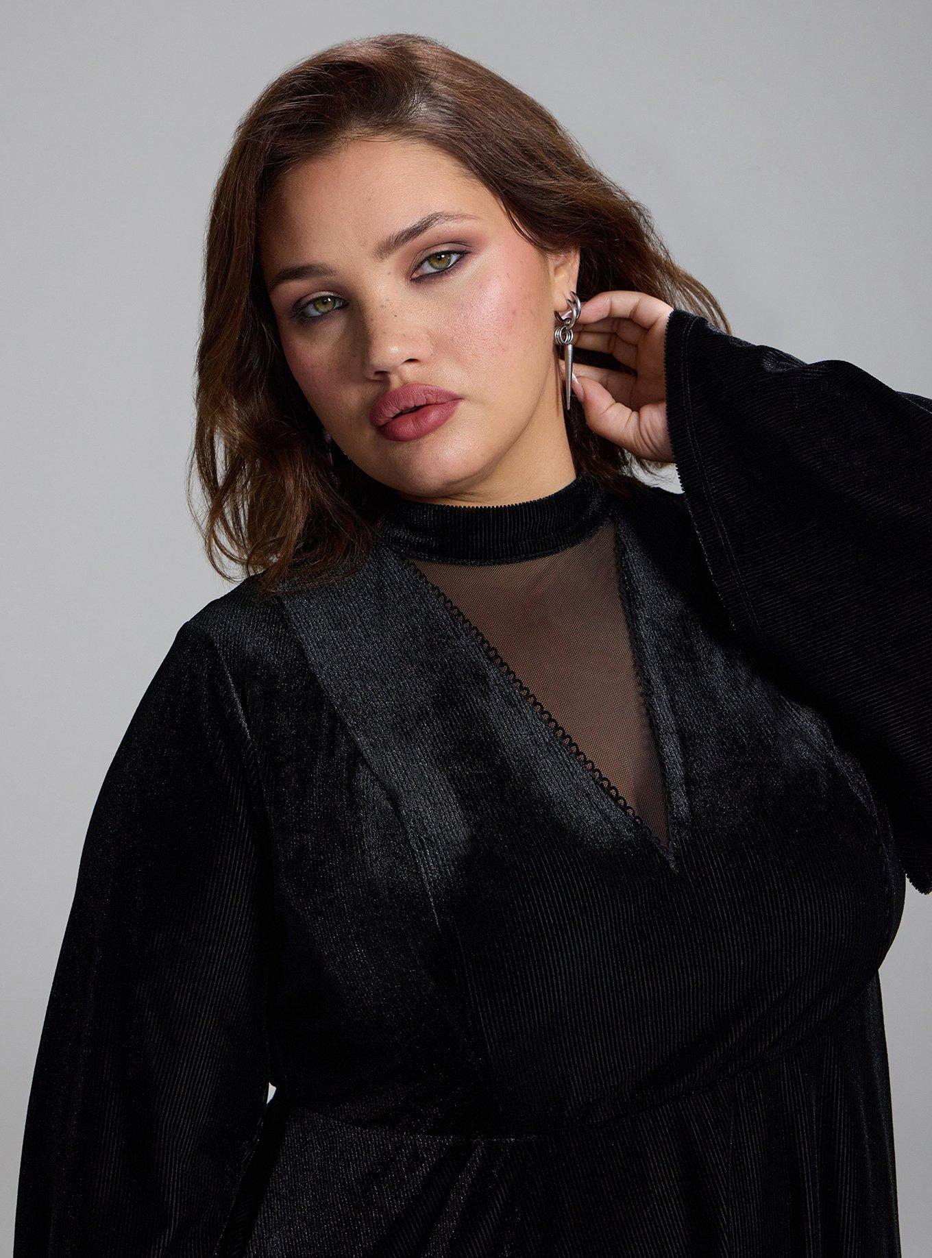 Nightfall Mock Neck Velour Mini Dress, DEEP BLACK, alternate