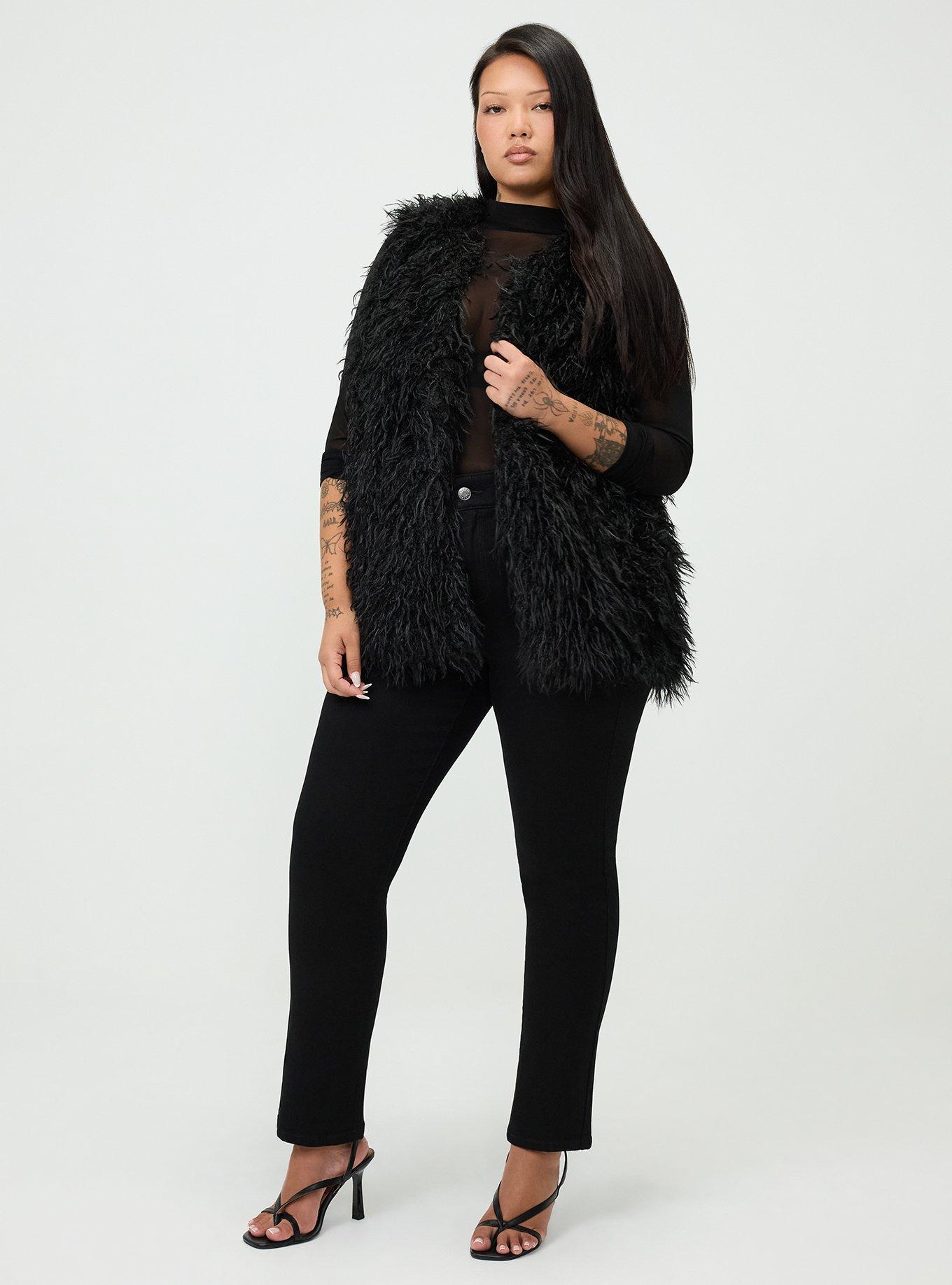 Collarless Fur Vest, DEEP BLACK, alternate