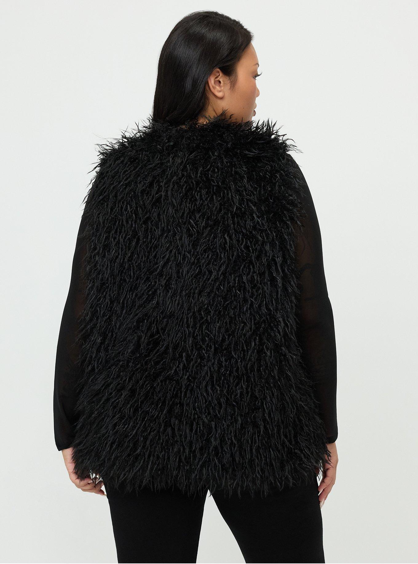 Collarless Fur Vest, DEEP BLACK, alternate