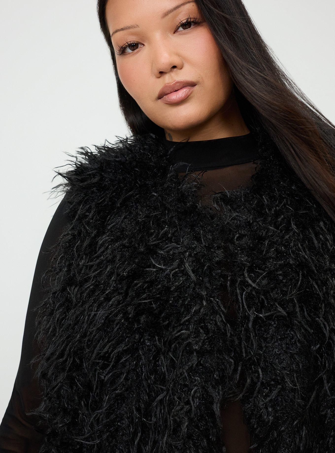 Collarless Fur Vest, DEEP BLACK, alternate