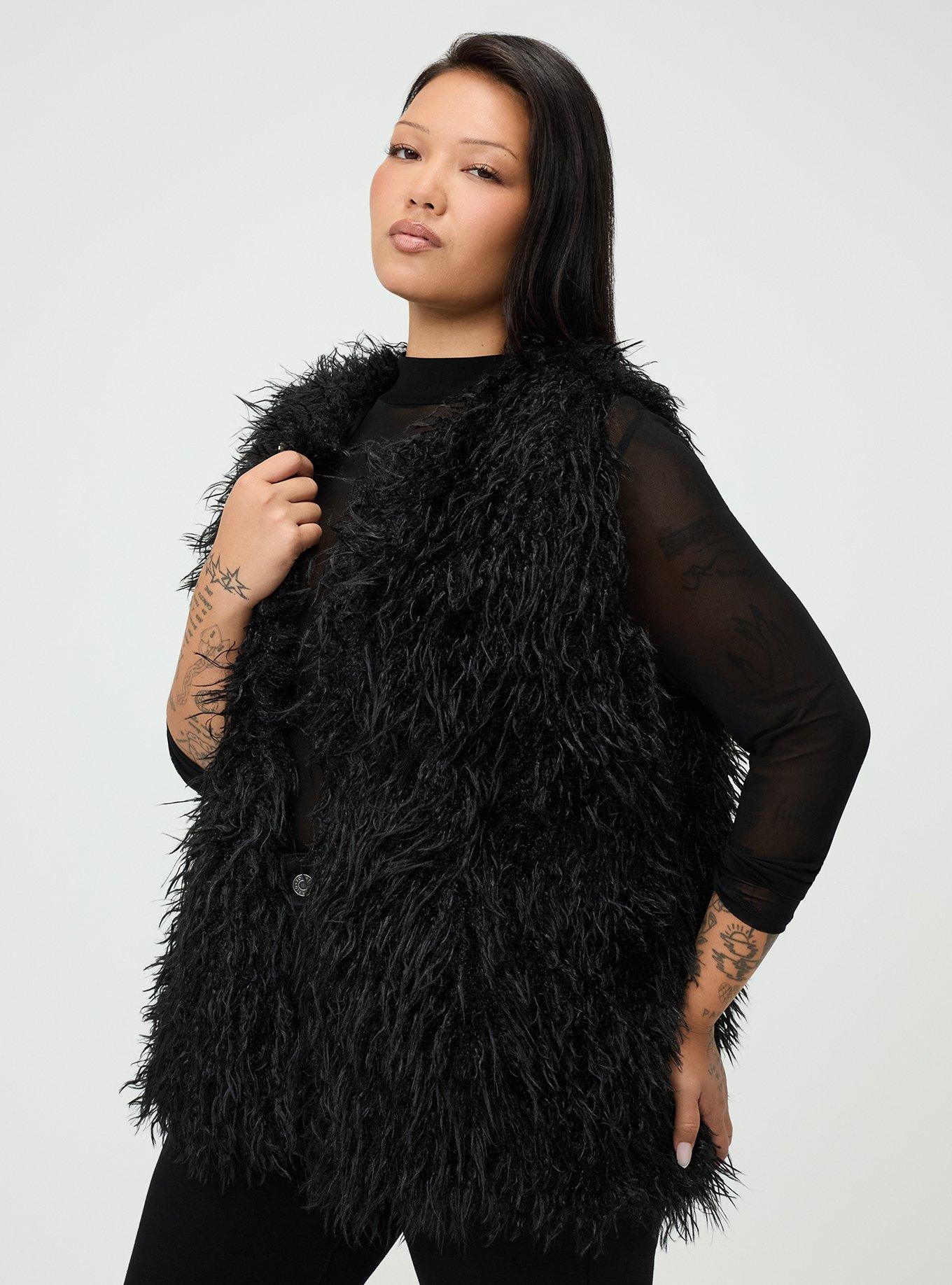 Collarless Fur Vest, DEEP BLACK, alternate