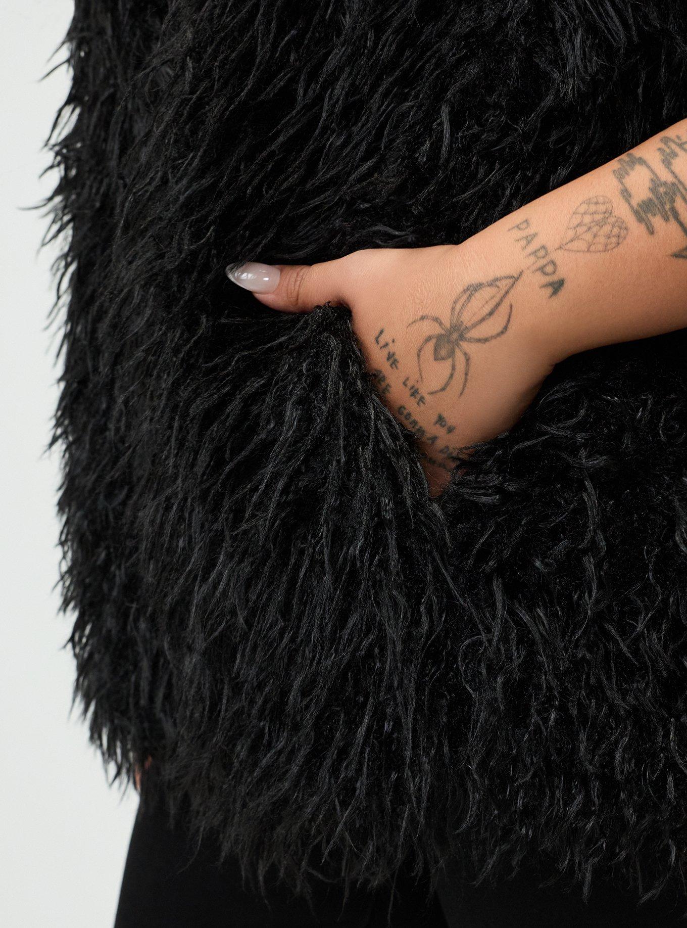 Collarless Fur Vest, DEEP BLACK, alternate