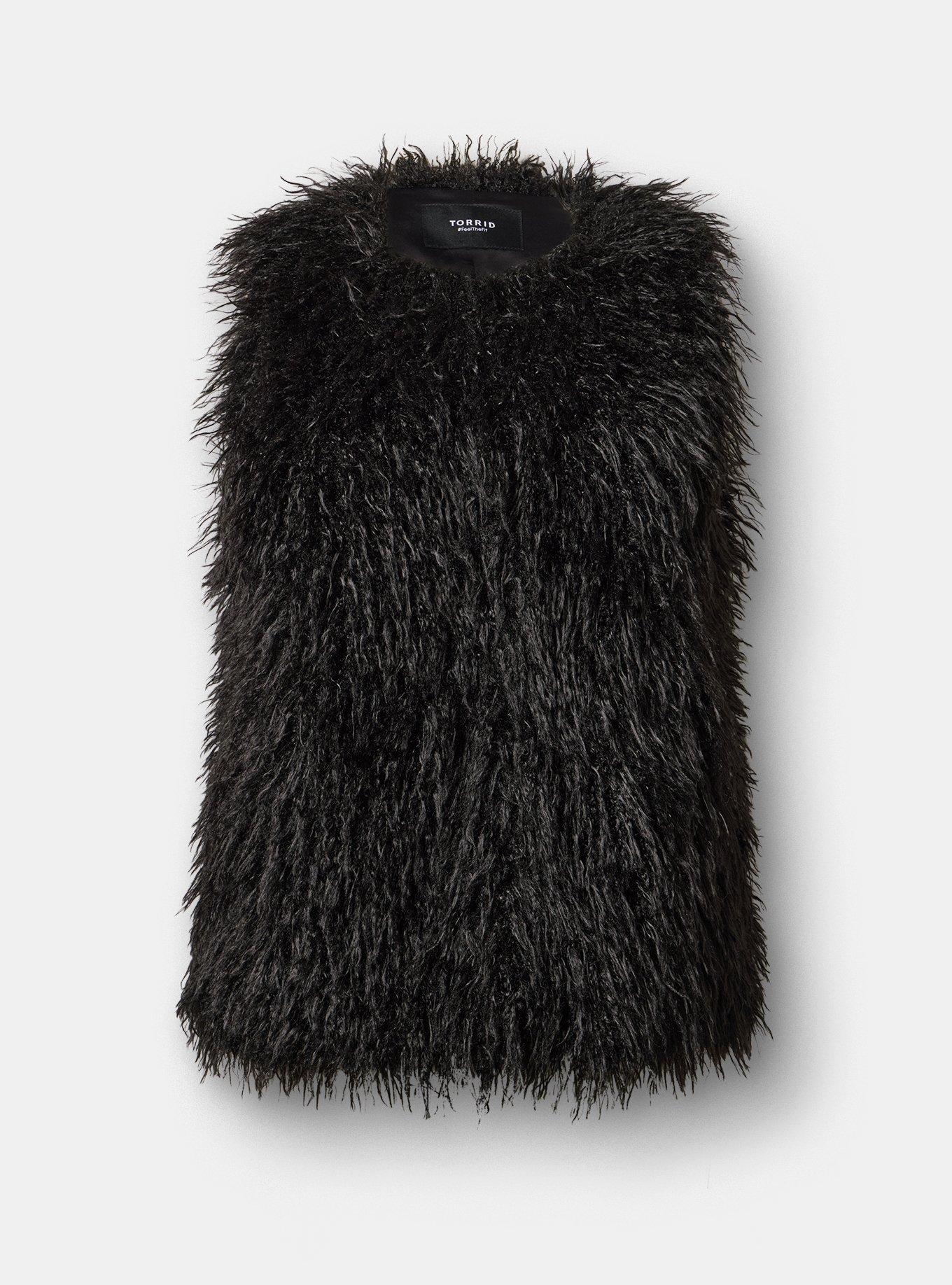 Collarless Fur Vest, DEEP BLACK, flat