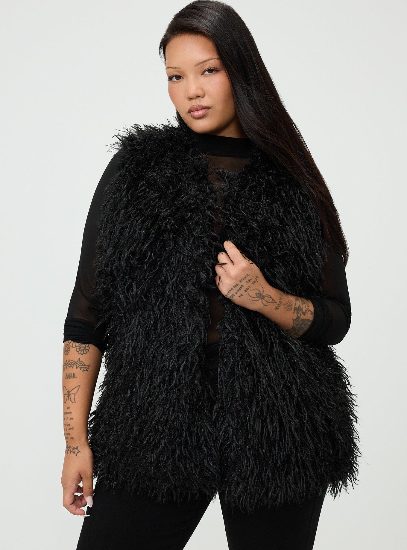 Collarless Fur Vest, DEEP BLACK, hi-res