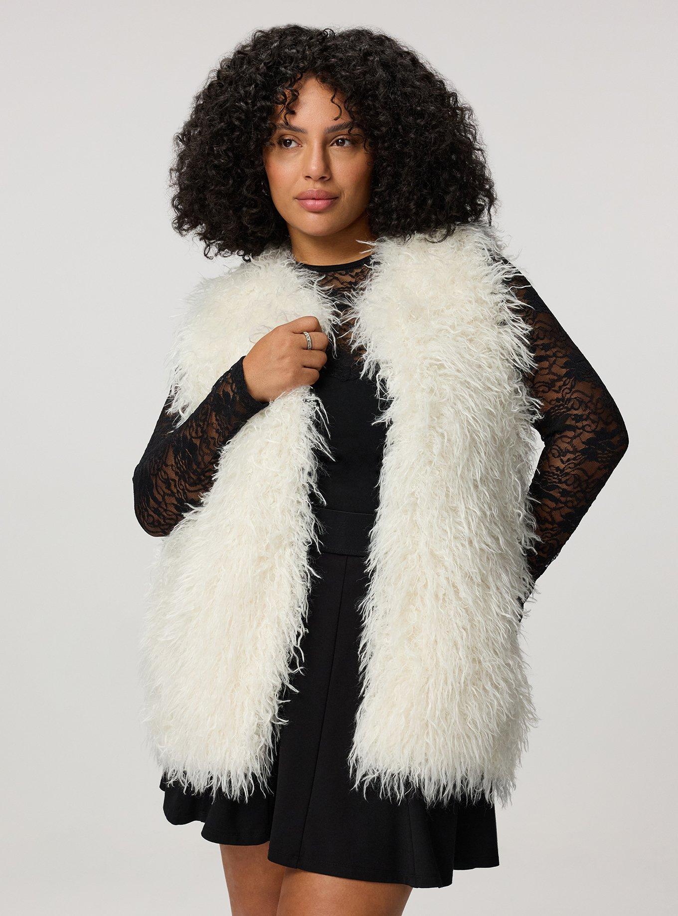 Collarless Fur Vest, WHISPER WHITE, hi-res