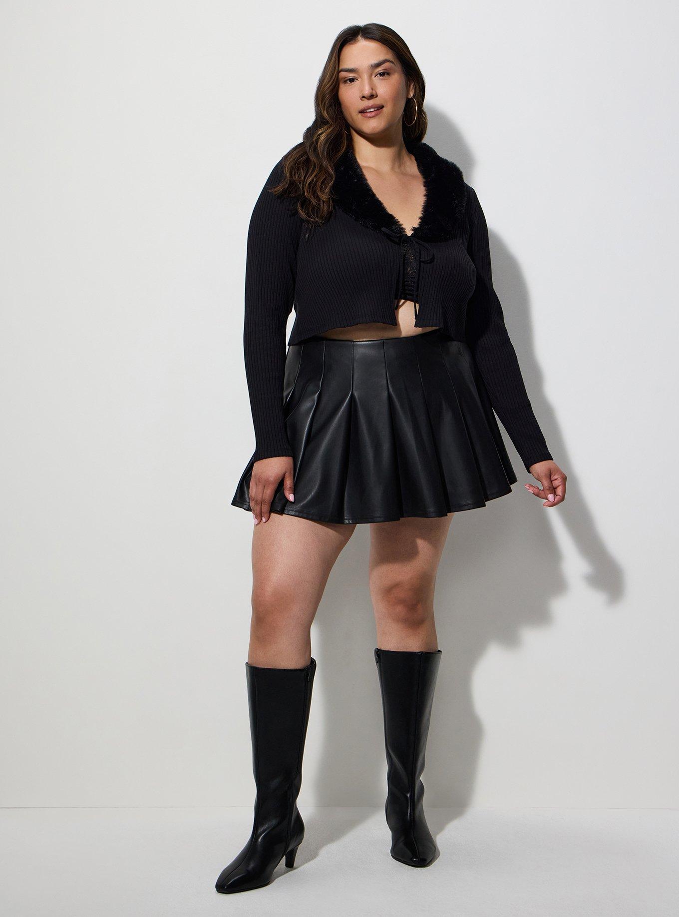 Lovesick Faux Leather Pleated Skort, DEEP BLACK, hi-res