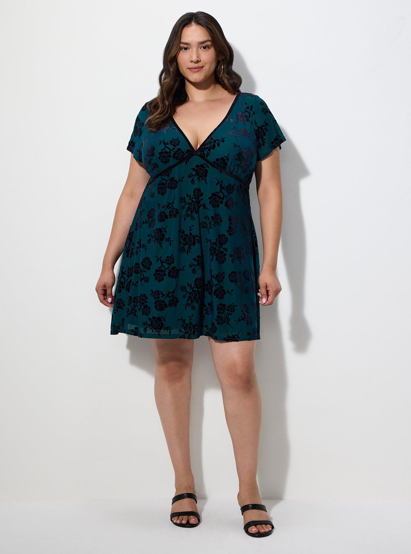 LoveSick Flocked Mesh Skater Mini Dress, GAIL SILHOUETTE FLORAL TEAL, alternate