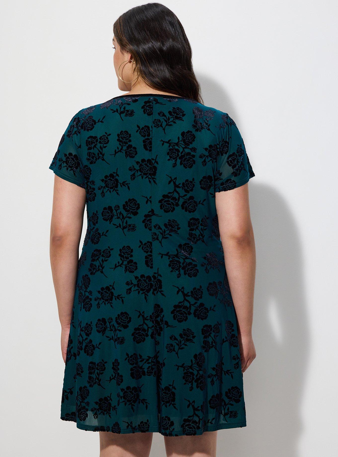 LoveSick Flocked Mesh Skater Mini Dress, GAIL SILHOUETTE FLORAL TEAL, alternate