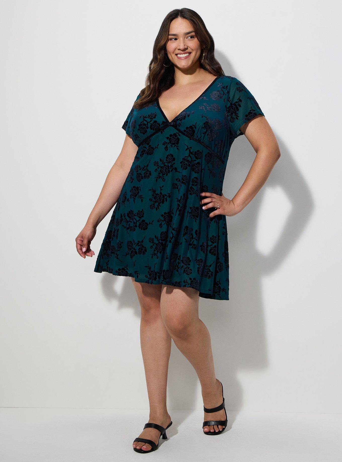 LoveSick Flocked Mesh Skater Mini Dress, GAIL SILHOUETTE FLORAL TEAL, alternate
