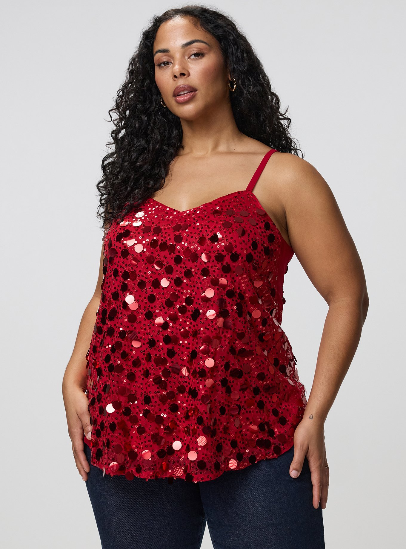 Plus Size Sophie Sequin Swing Cami, JESTER RED, hi-res