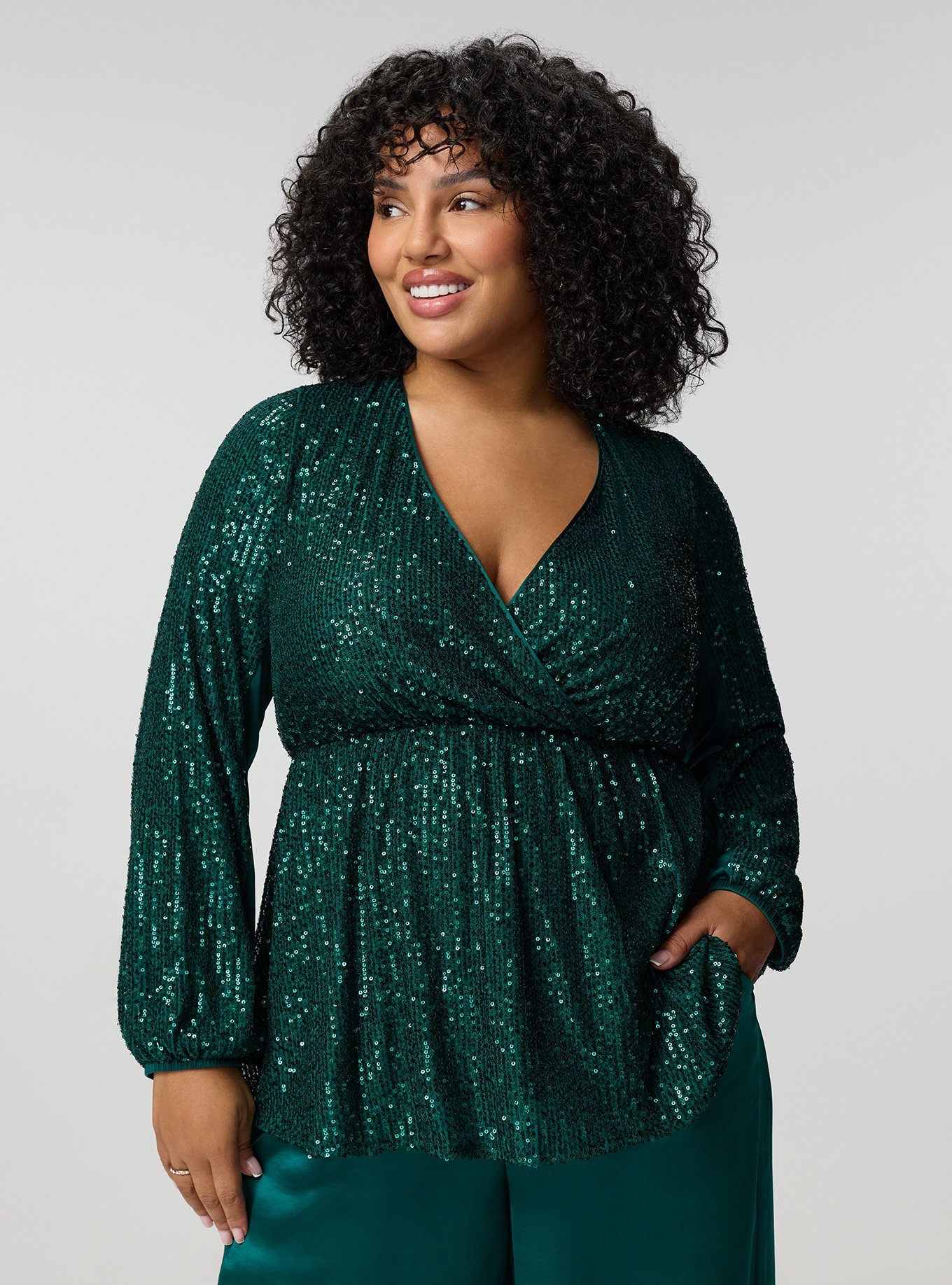 Long Sleeve Sequin Blouse, BOTANICAL GARDEN, hi-res