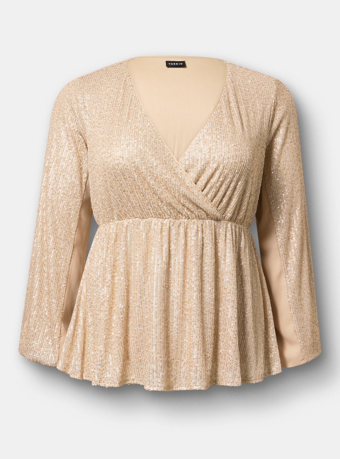 Long Sleeve Sequin Blouse, FROSTED ALMOND, flat