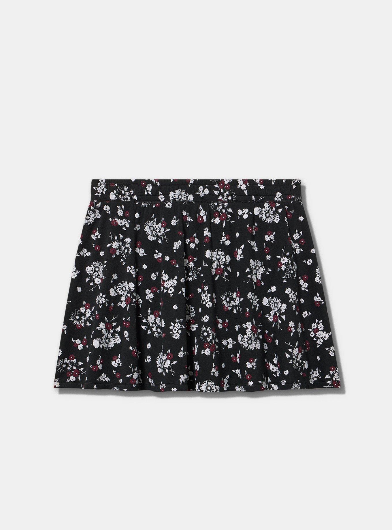 Plus Size LoveSick Fleece Circle Skort, NETTIE FLORAL BLACK, flat