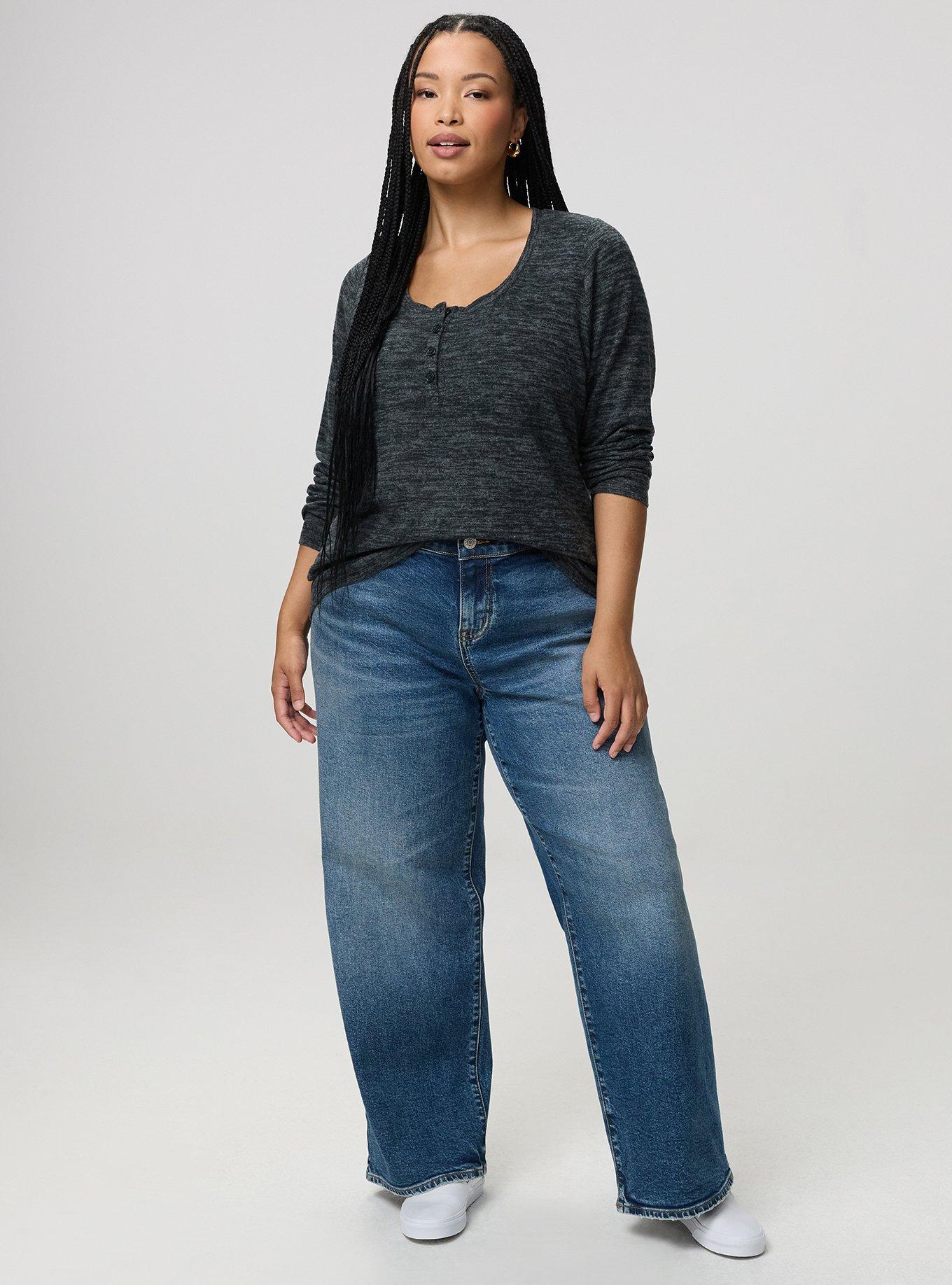 Super Soft Plush Henley Sweatshirt, DEEP BLACK, alternate